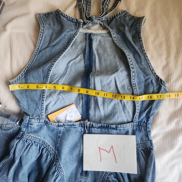 H&M Gorgeous Open-back Denim Dress Maxi Back Tie Cotton Light Denim Blue nwt - Picture 9 of 16